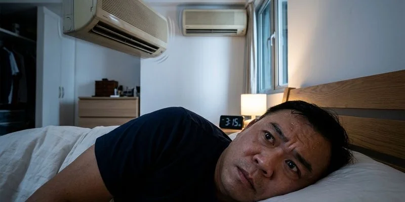 Singapore resident unable to sleep due to a loud rattling noise from an aircon in an HDB bedroom