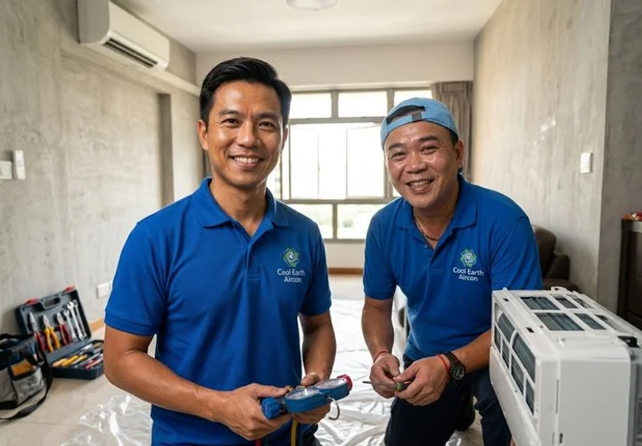 Map of Singapore showing CoolX Aircon service coverage across 13 areas